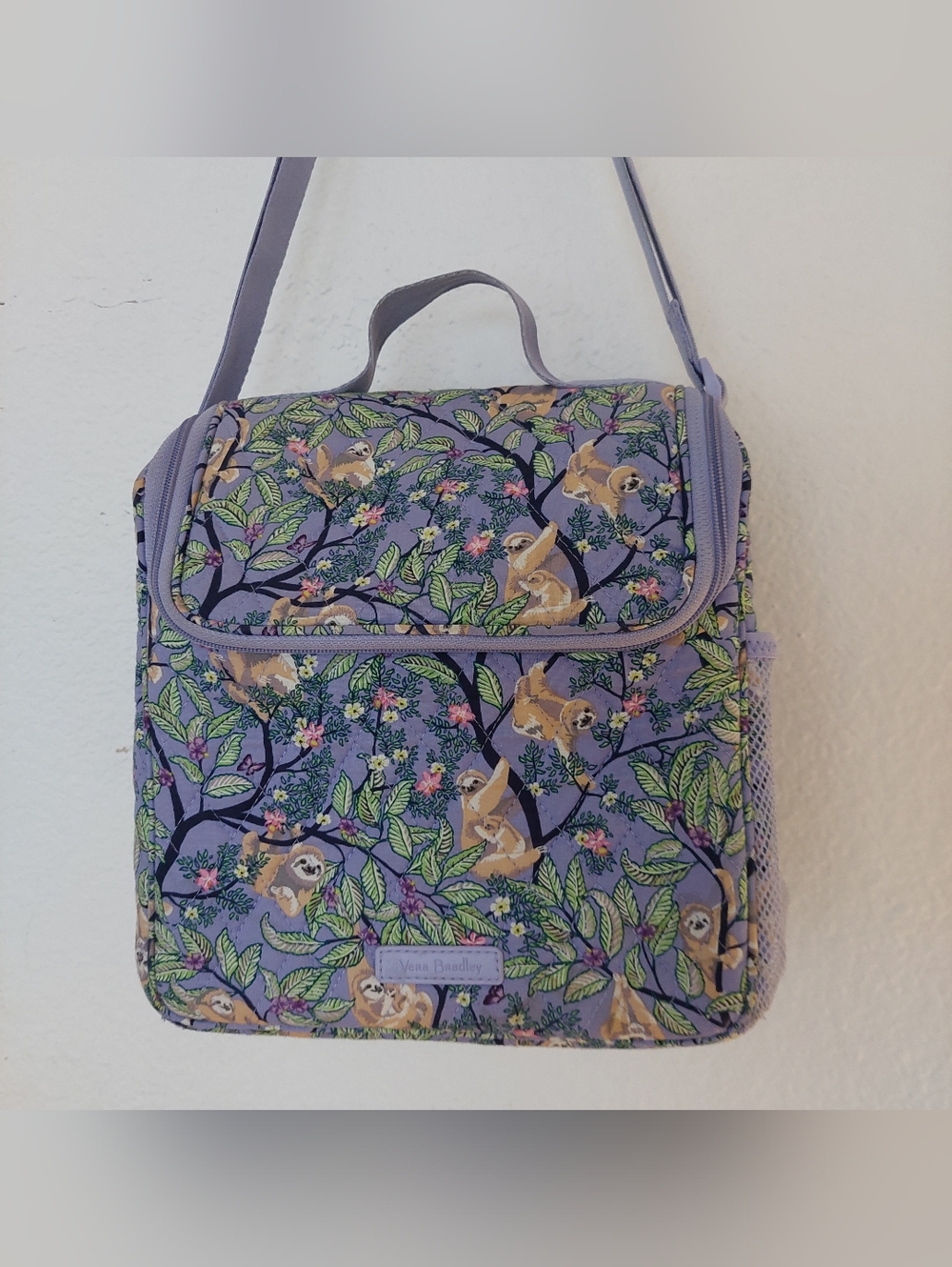 Vera Bradley Lavender Sloth Print Crossbody Lunch Bag